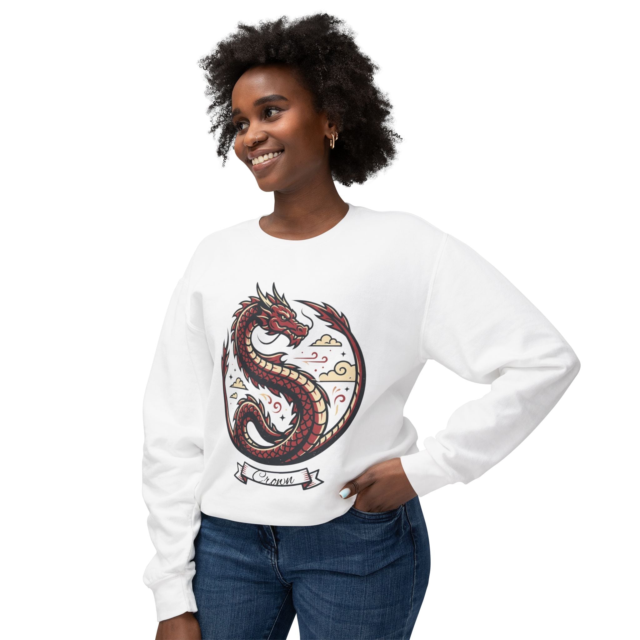 Dragon Crest Sweatshirt — "Crown" Script Back Crewneck