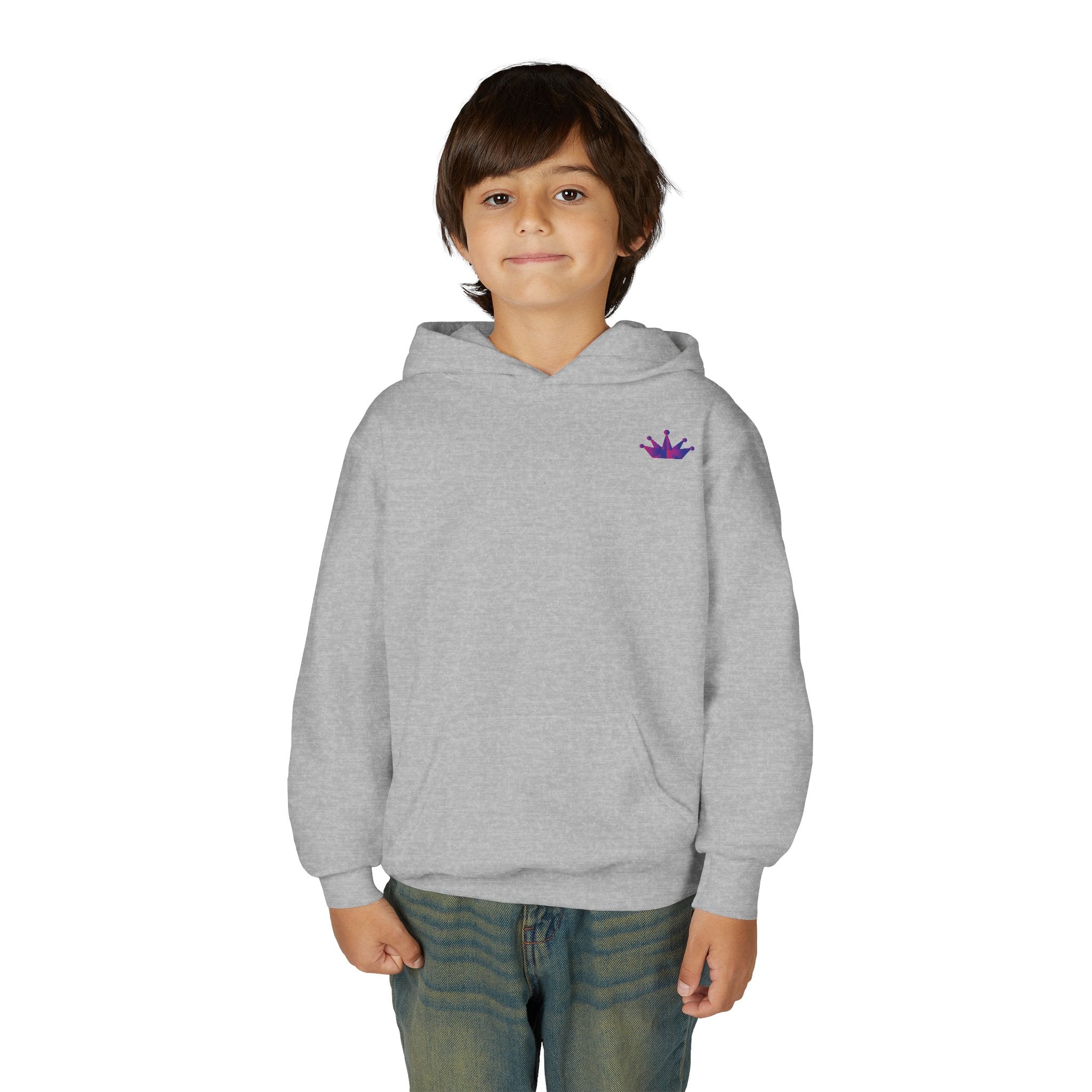 Youth Hoodie with Purple Crown Embroidery — Kids' Royal Logo Sweatshirt
