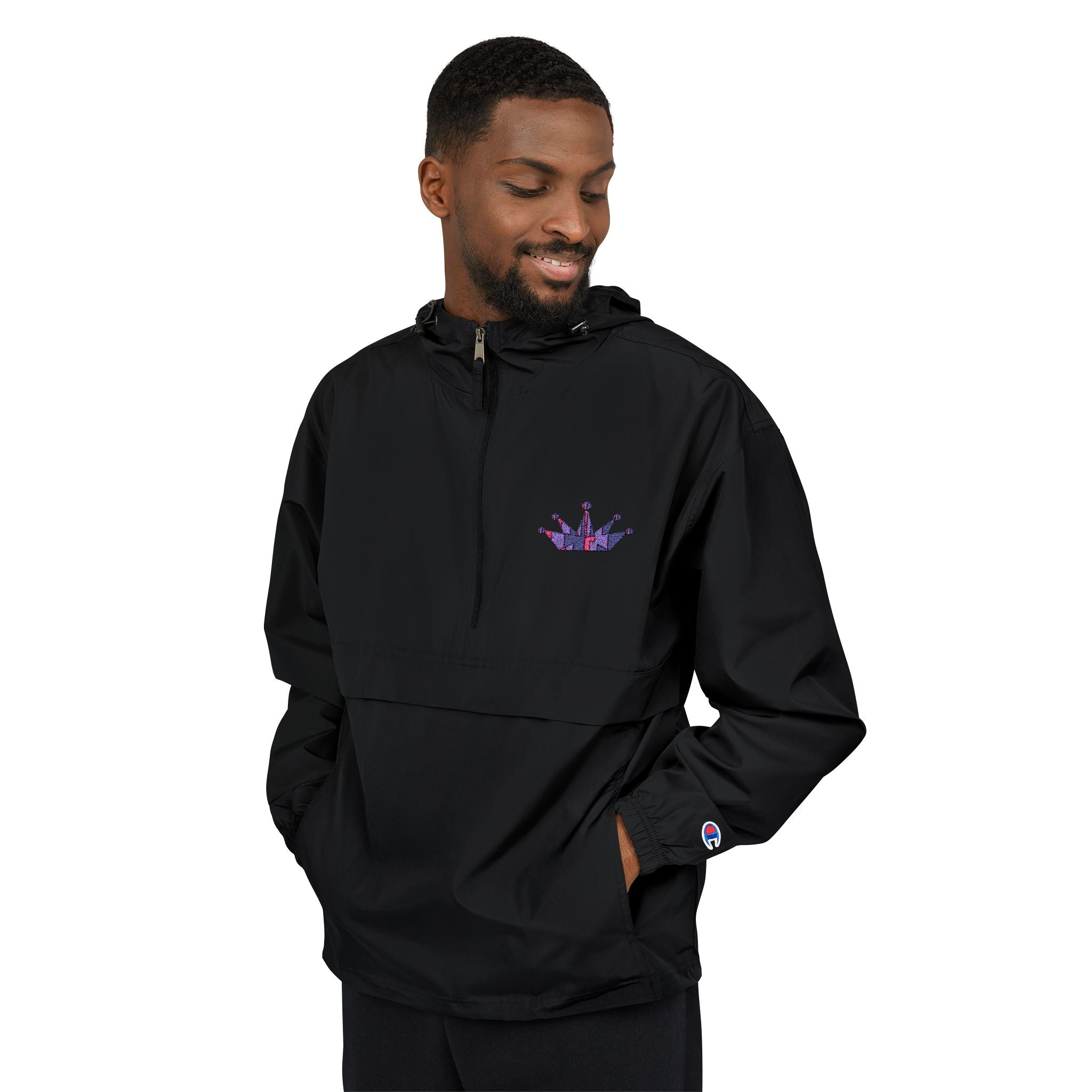 Packable Anorak Jacket — Orange Windbreaker with Crown Embroidery