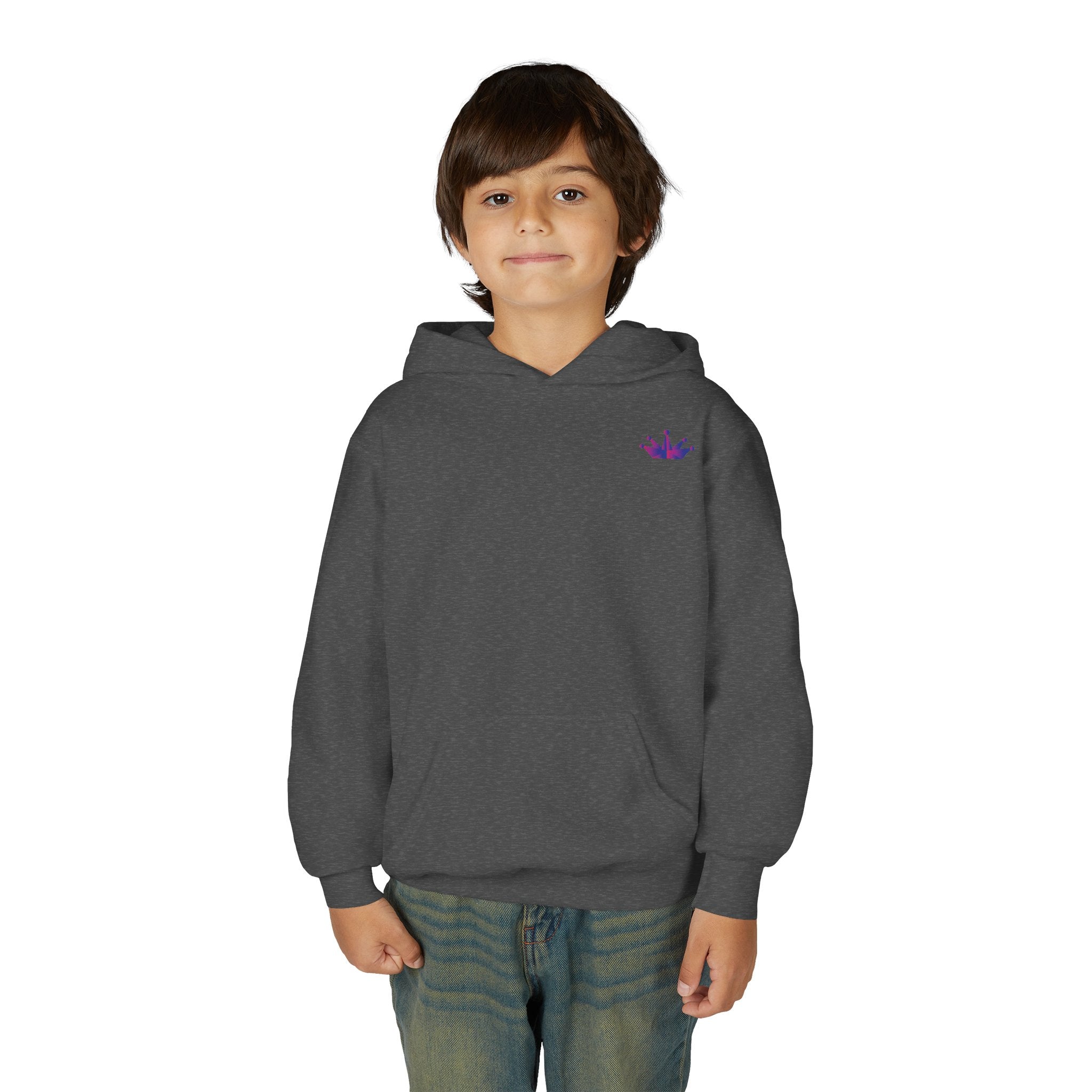 Youth Hoodie with Purple Crown Embroidery — Kids' Royal Logo Sweatshirt