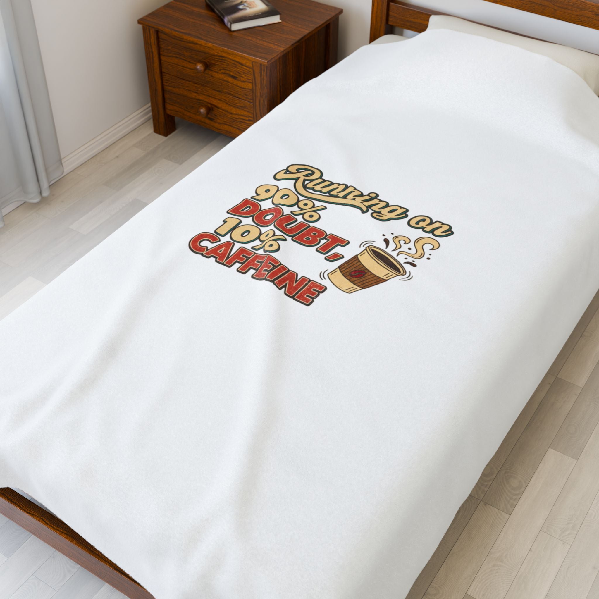 Running on 90% Doubt 10% Caffeine Blanket | Sarcastic Quote, Self-Deprecating Humor