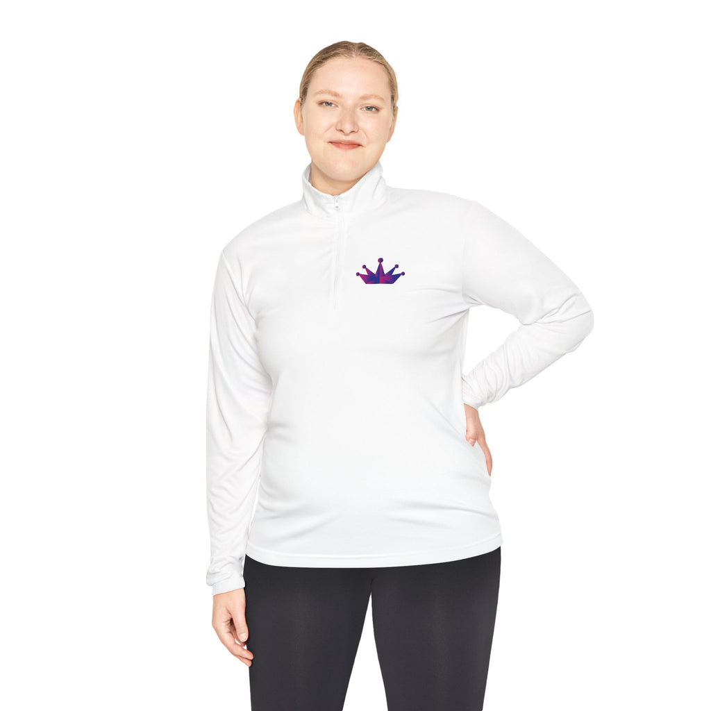 Crown Quarter-Zip Pullover — Embroidered Mini Crown Front & Script “Crown” Back