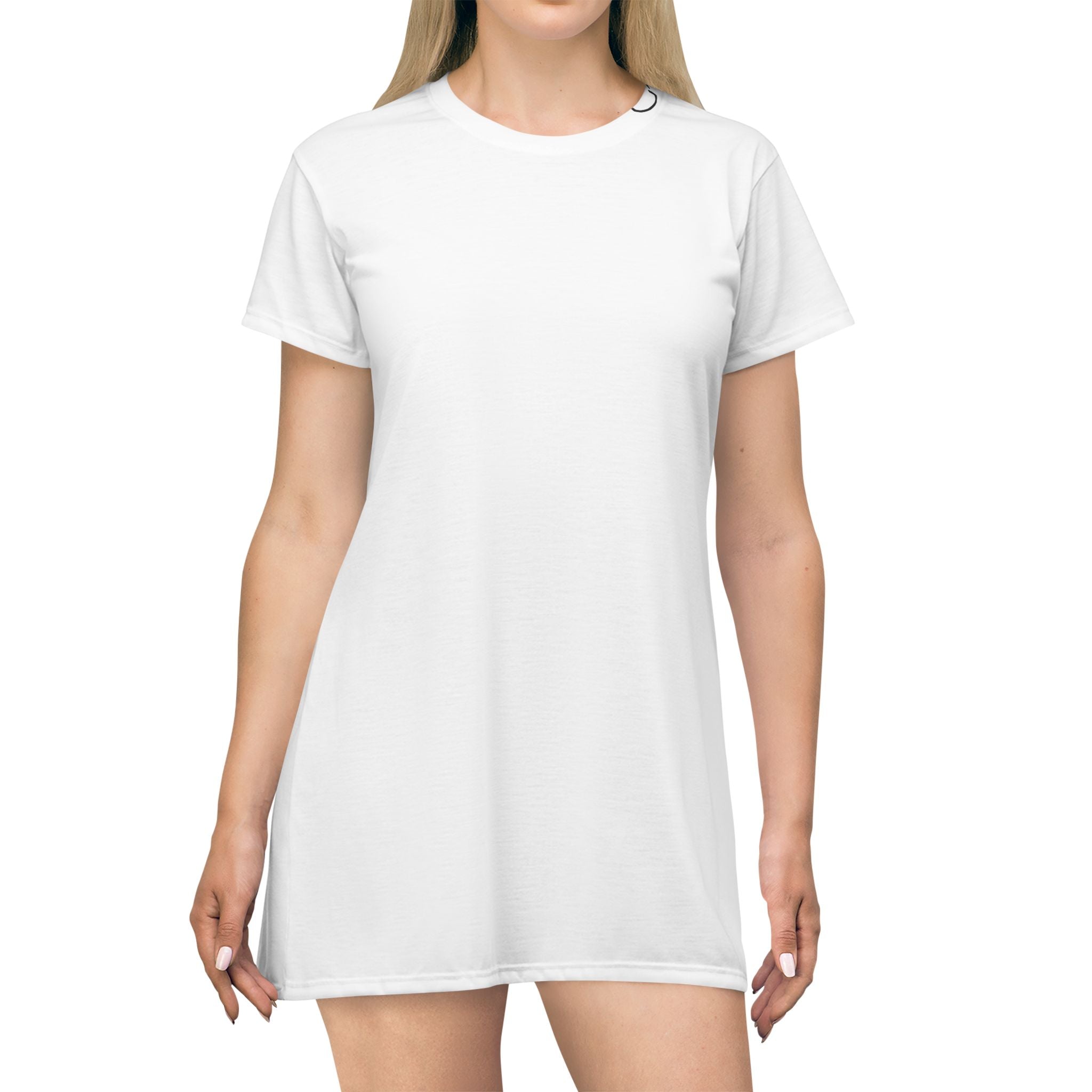 White T‑Shirt Dress — Casual All‑Over Print Tee Dress
