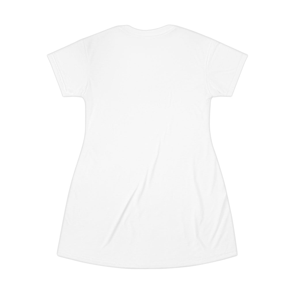White T‑Shirt Dress — Casual All‑Over Print Tee Dress