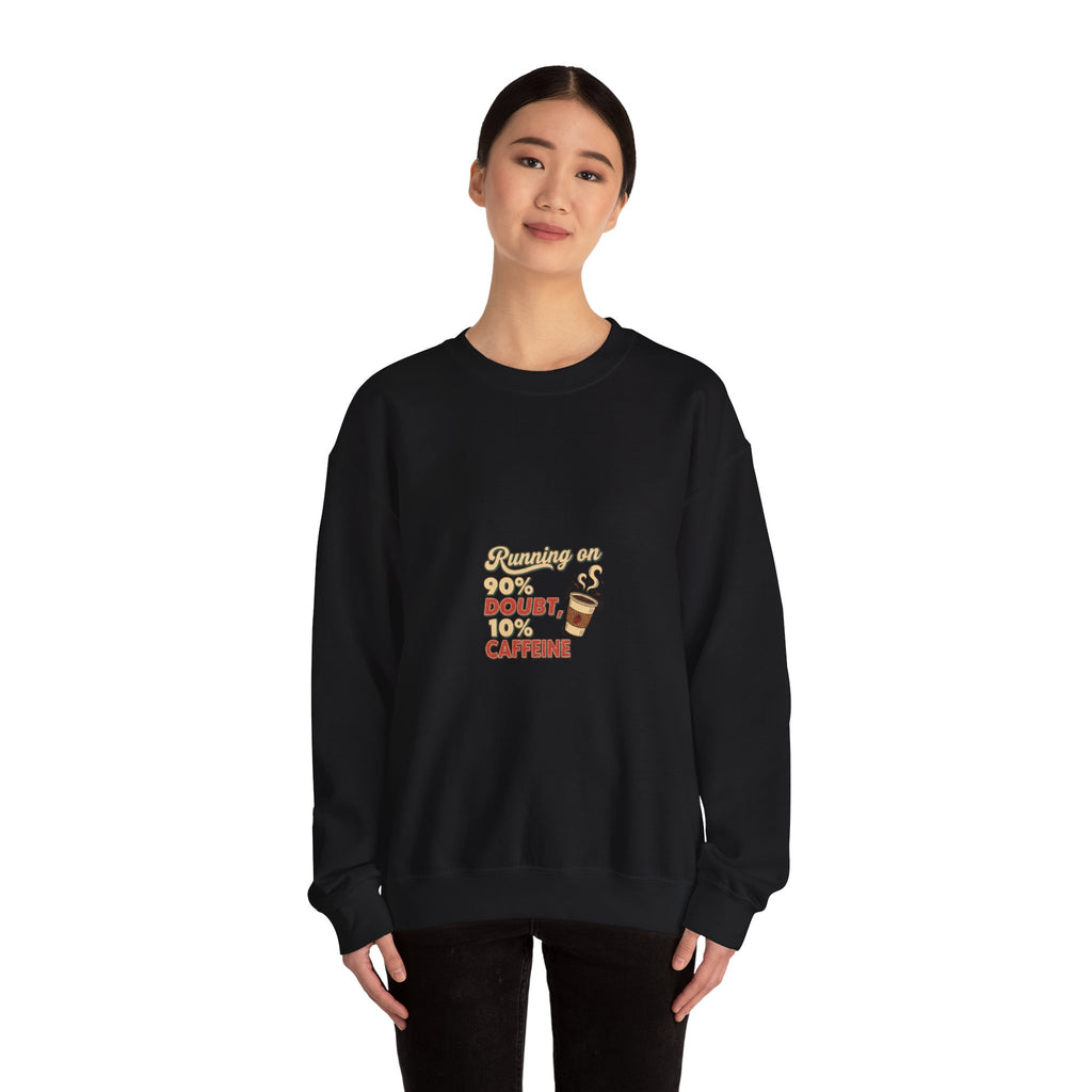 Running on Doubt and Cold Coffee Sweatshirt | Sarcastic Quote, Self-Deprecating Humor