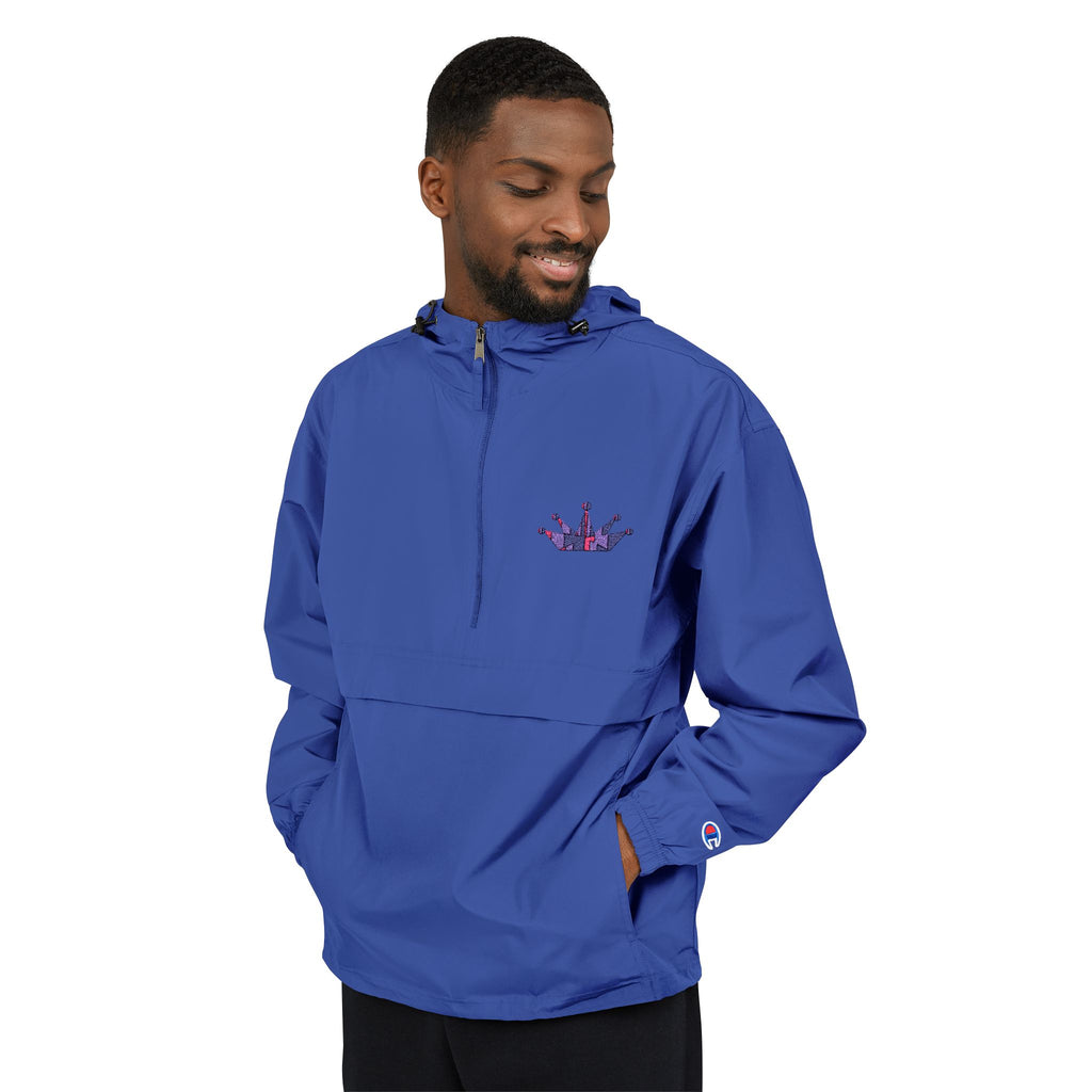 Packable Anorak Jacket — Orange Windbreaker with Crown Embroidery