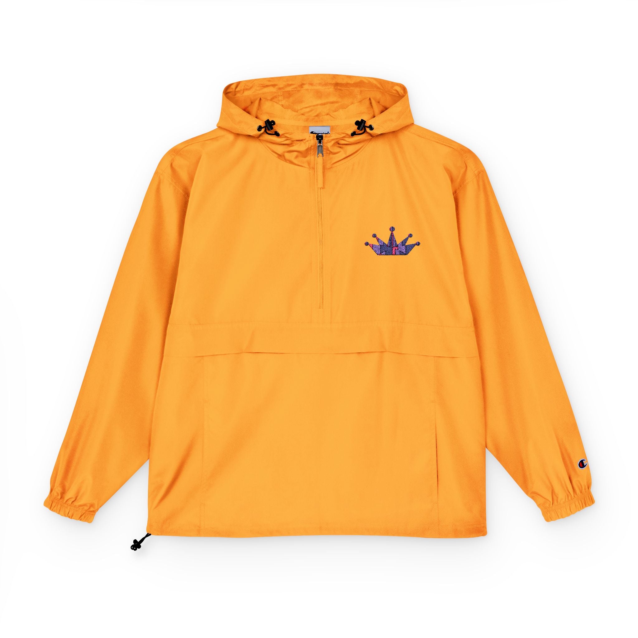 Packable Anorak Jacket — Orange Windbreaker with Crown Embroidery