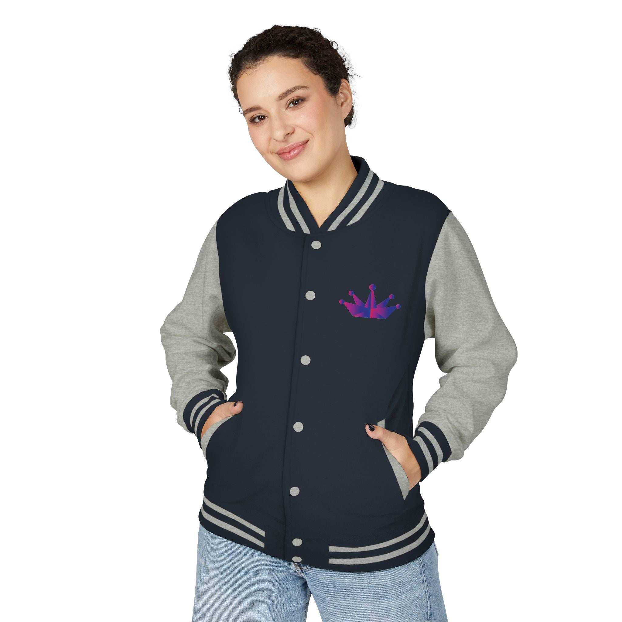 Letterman Jacket - Purple Floral Crown Embroidered Varsity Jacket