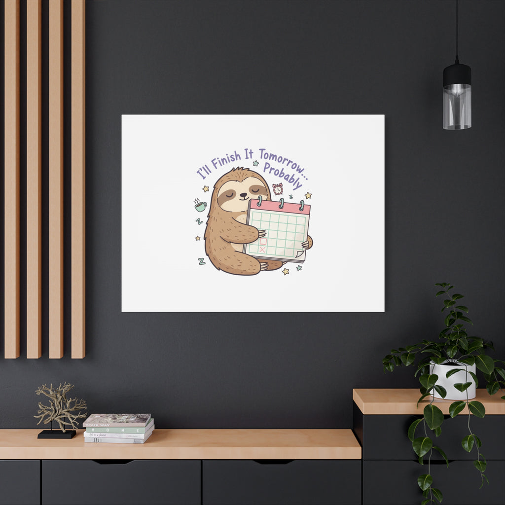 "I'll Finish It Tomorrow" Sloth Canvas | Sarcastic Self-Deprecating Quote