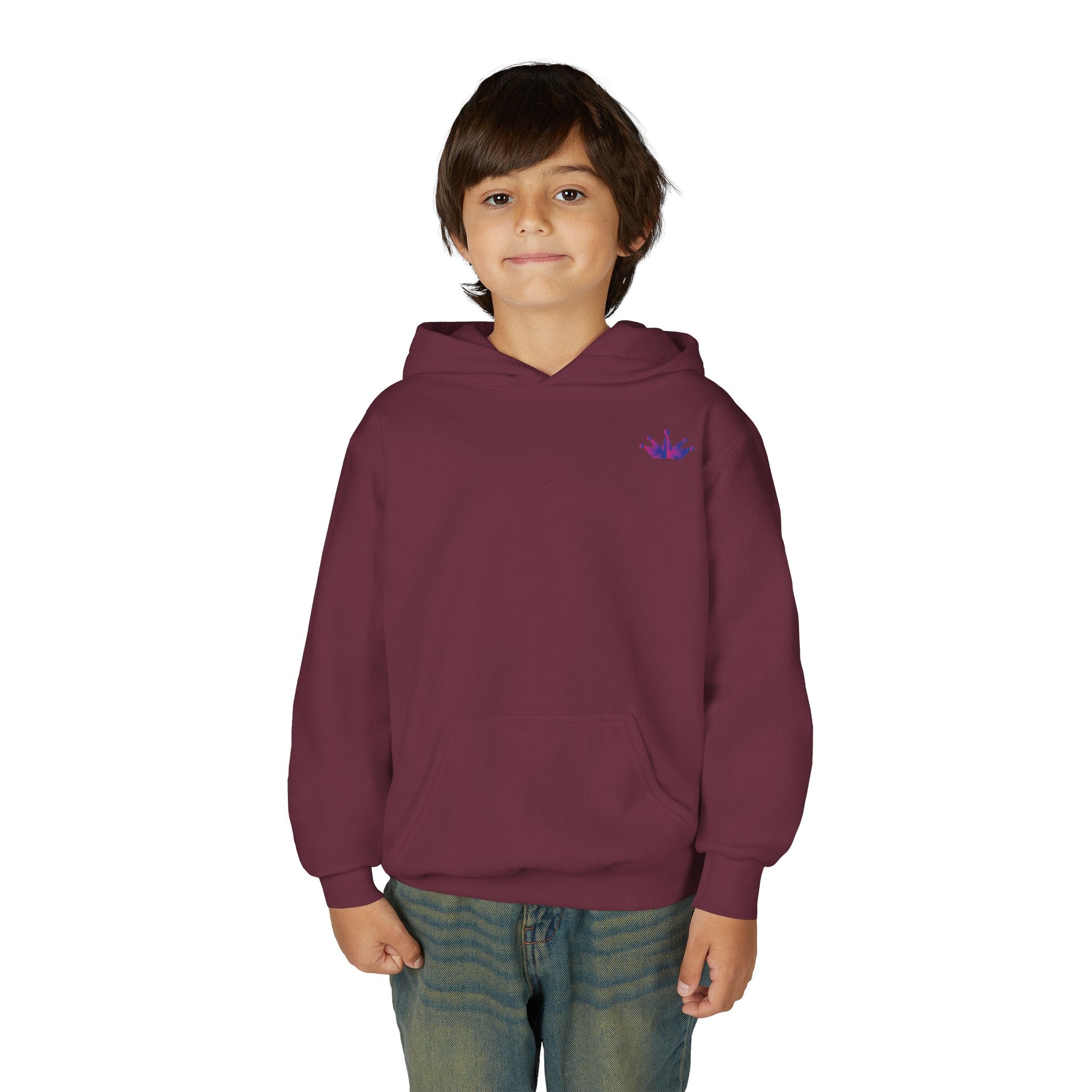 Youth Hoodie with Purple Crown Embroidery — Kids' Royal Logo Sweatshirt