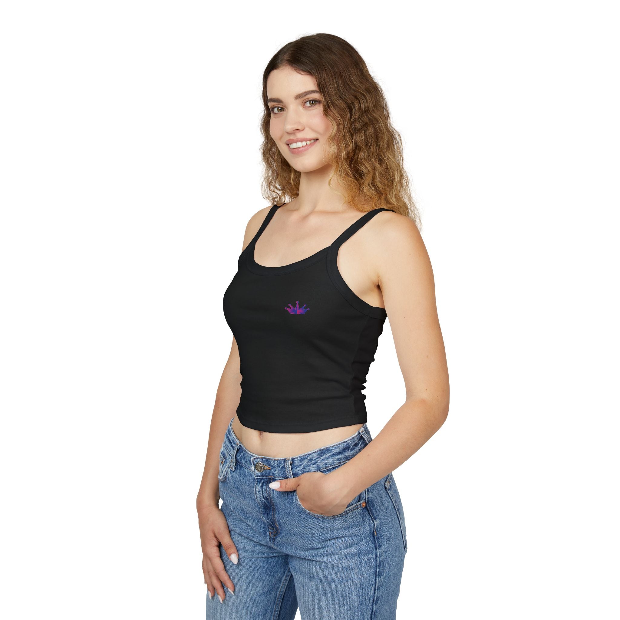 Crown Mini Graphic Tank Top — Feminine Purple Crown Spaghetti Strap Crop