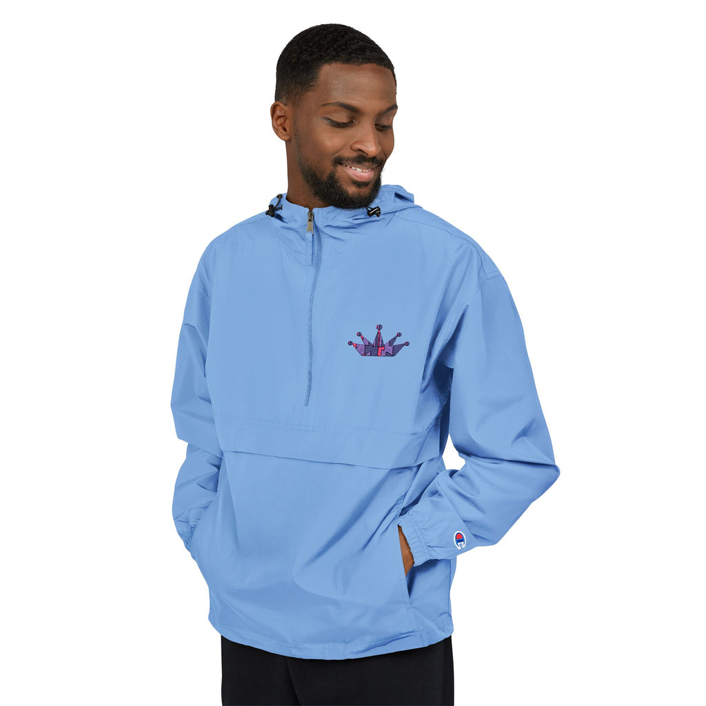Packable Anorak Jacket — Orange Windbreaker with Crown Embroidery