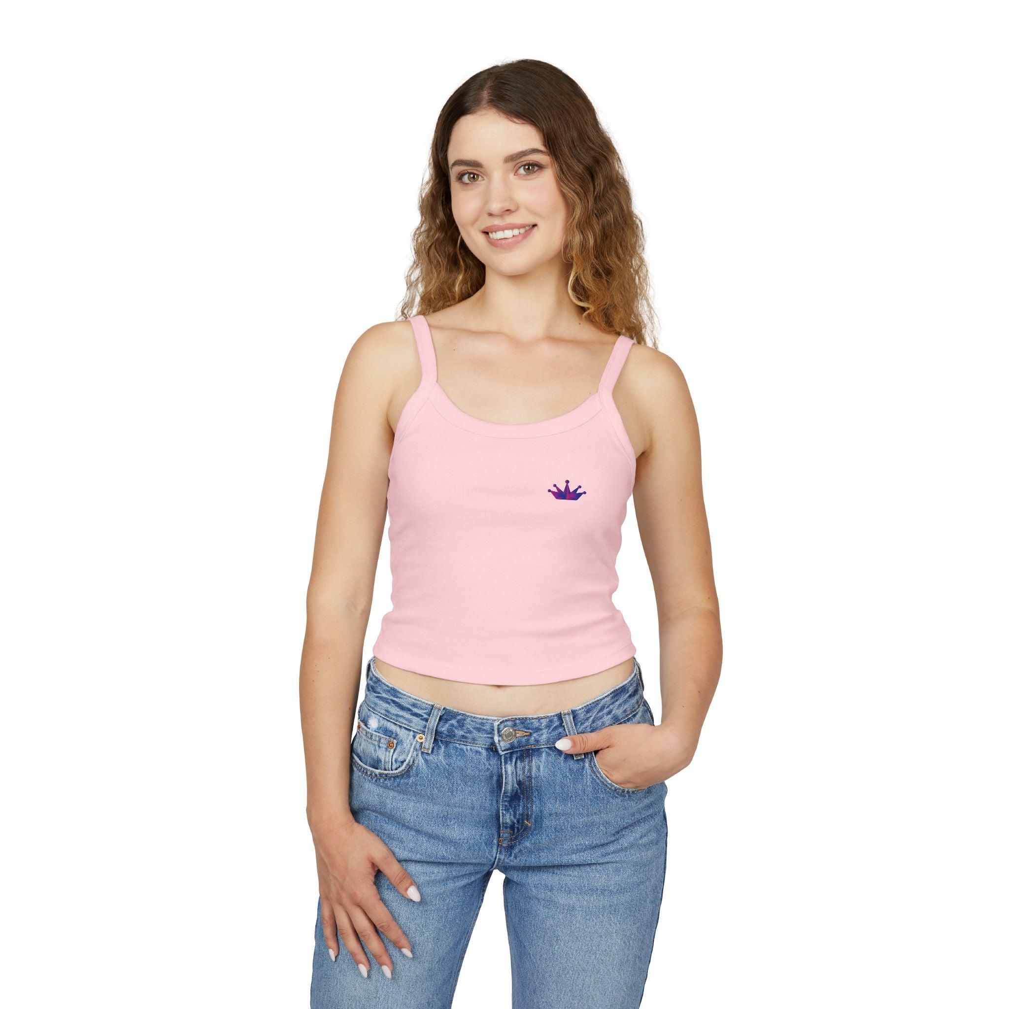 Crown Mini Graphic Tank Top — Feminine Purple Crown Spaghetti Strap Crop