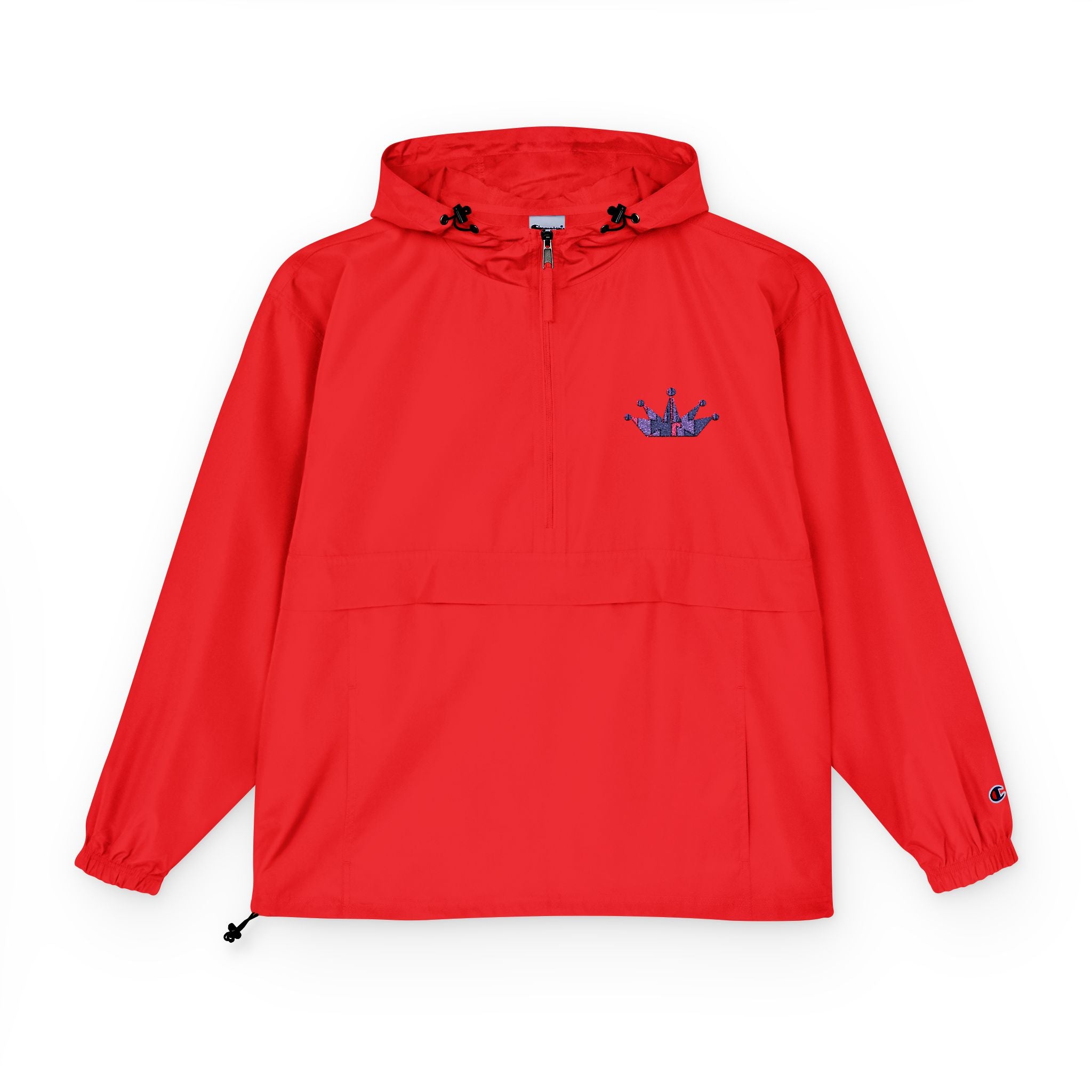 Packable Anorak Jacket — Orange Windbreaker with Crown Embroidery