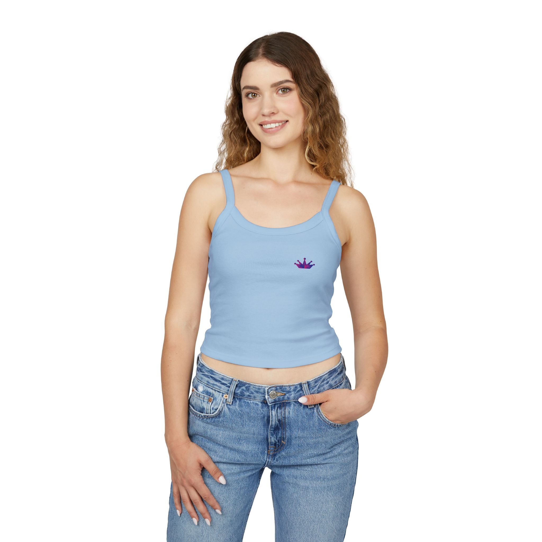 Crown Mini Graphic Tank Top — Feminine Purple Crown Spaghetti Strap Crop