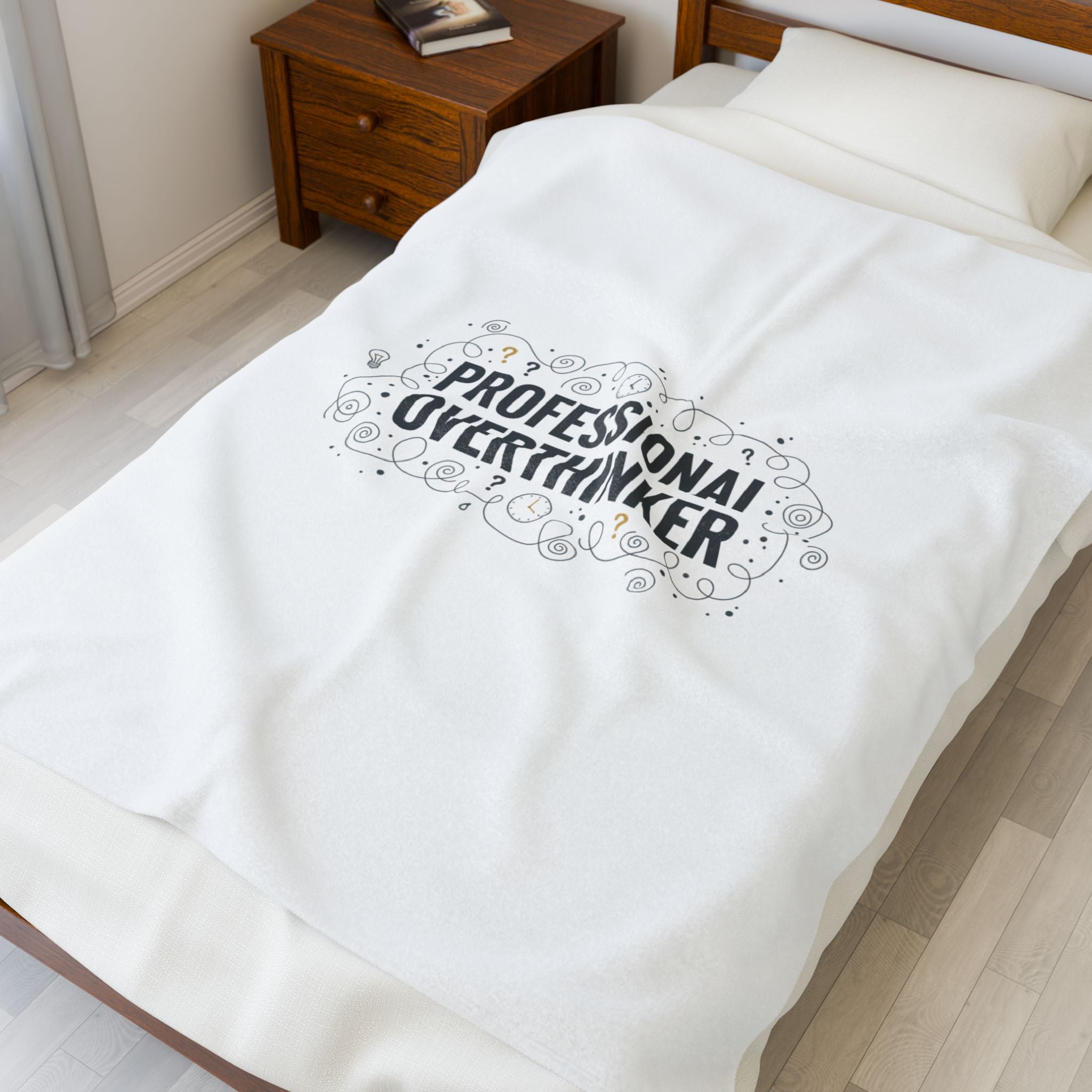 Professional Overthinker Velveteen Plush Blanket | Sarcastic Quote, Self-Deprecating Humor