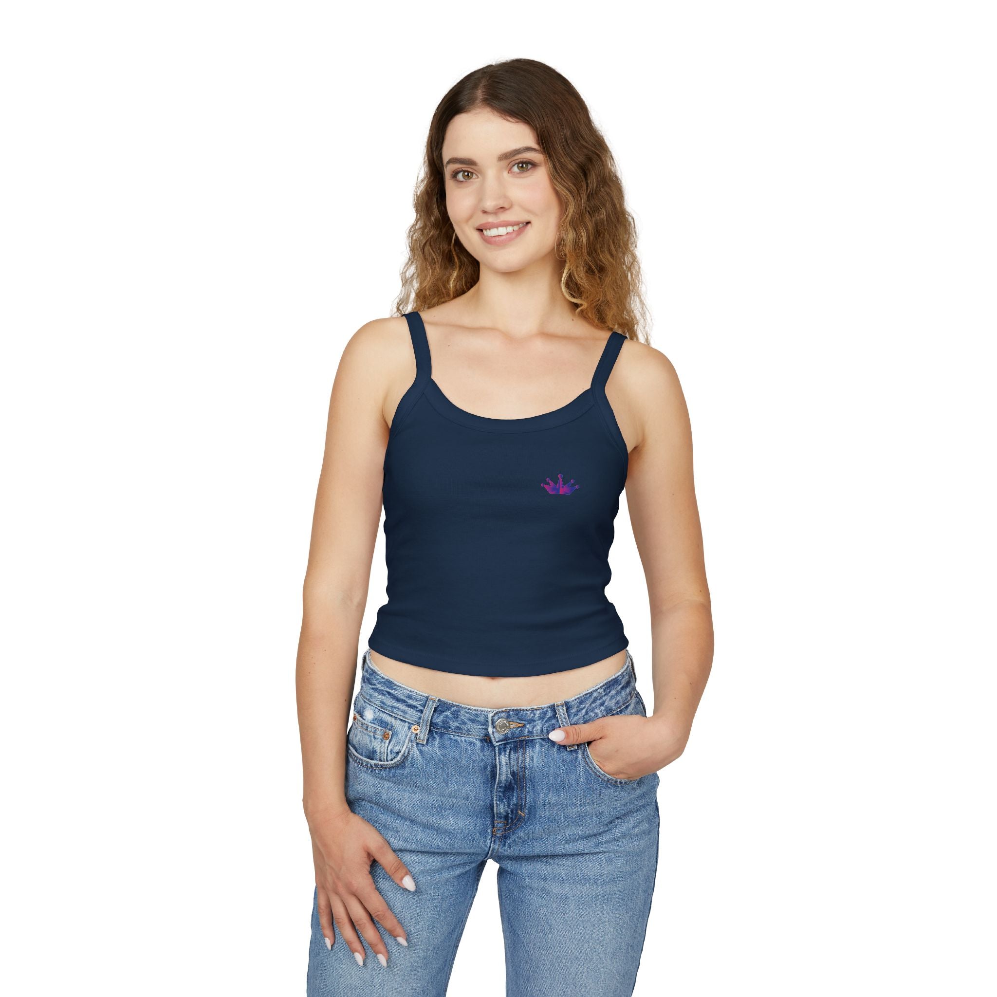 Crown Mini Graphic Tank Top — Feminine Purple Crown Spaghetti Strap Crop