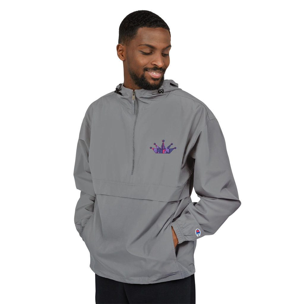 Packable Anorak Jacket — Orange Windbreaker with Crown Embroidery