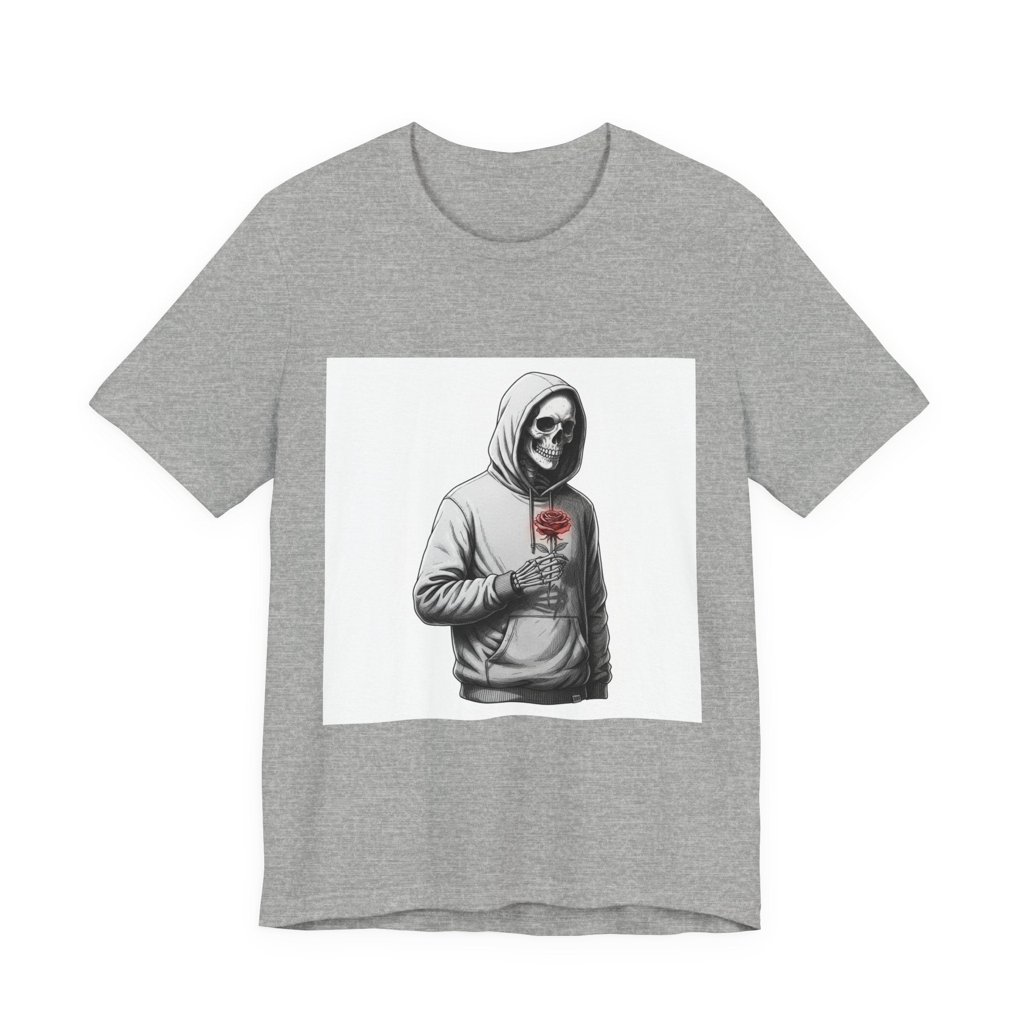 skeletal hoodie holding rose T-Shirt | edgy heart tee, anti love graphic