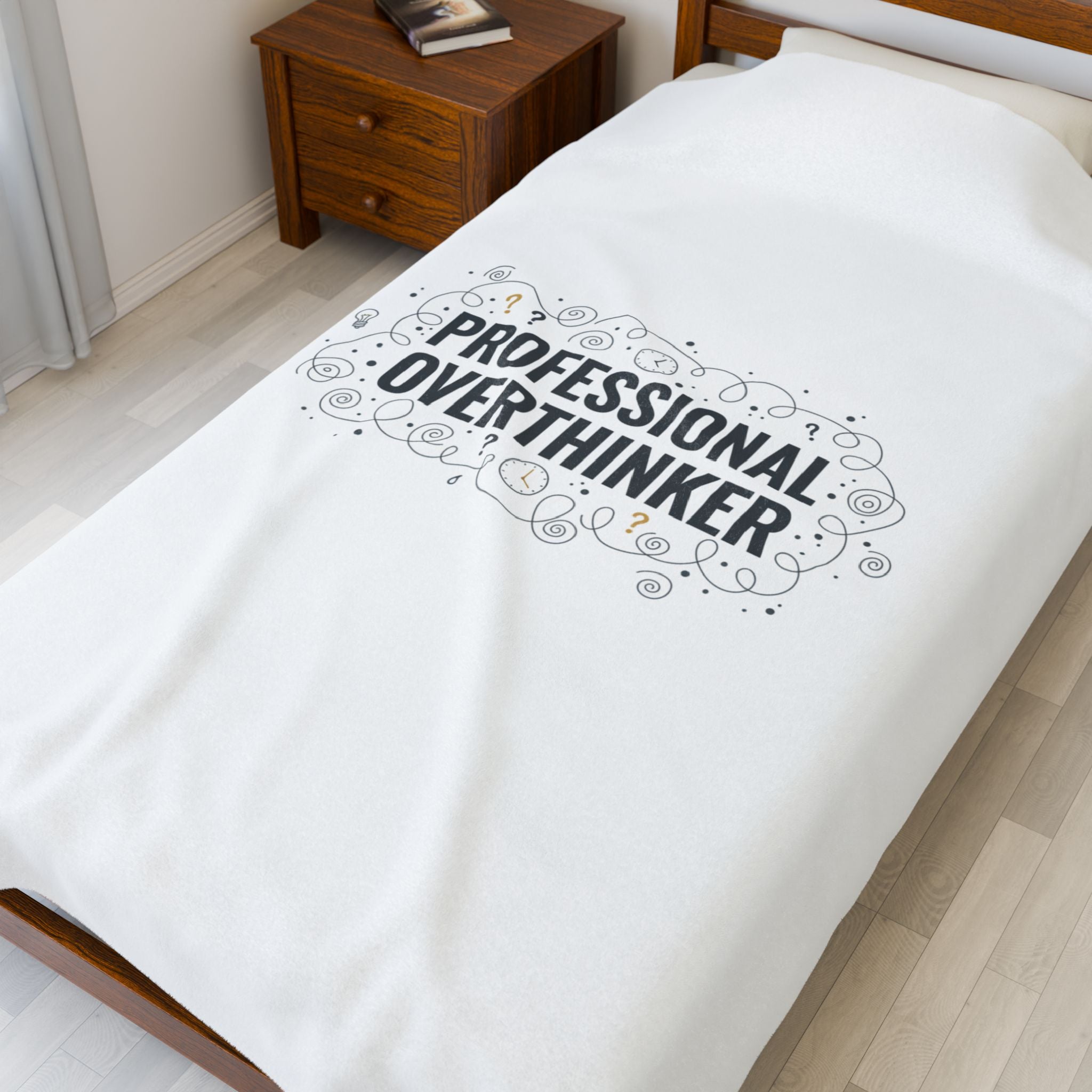 Professional Overthinker Velveteen Plush Blanket | Sarcastic Quote, Self-Deprecating Humor