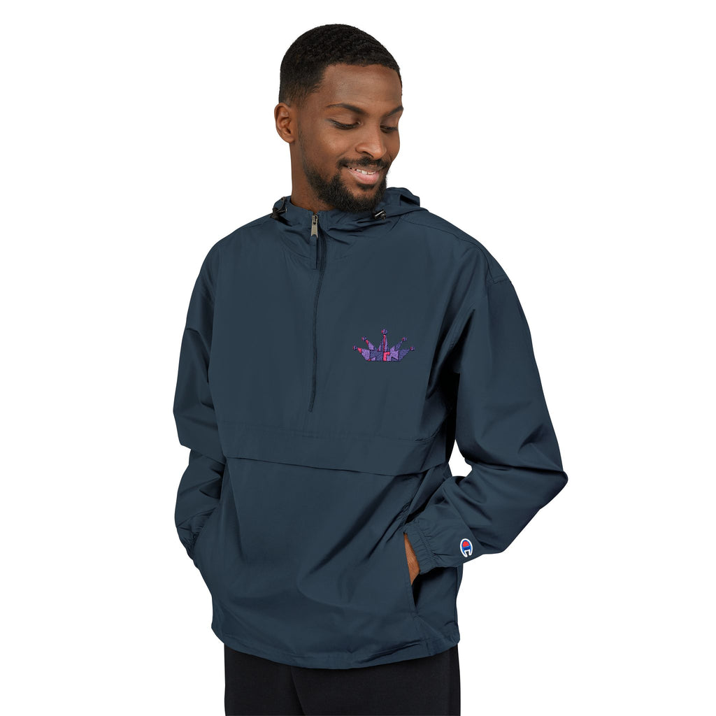 Packable Anorak Jacket — Orange Windbreaker with Crown Embroidery