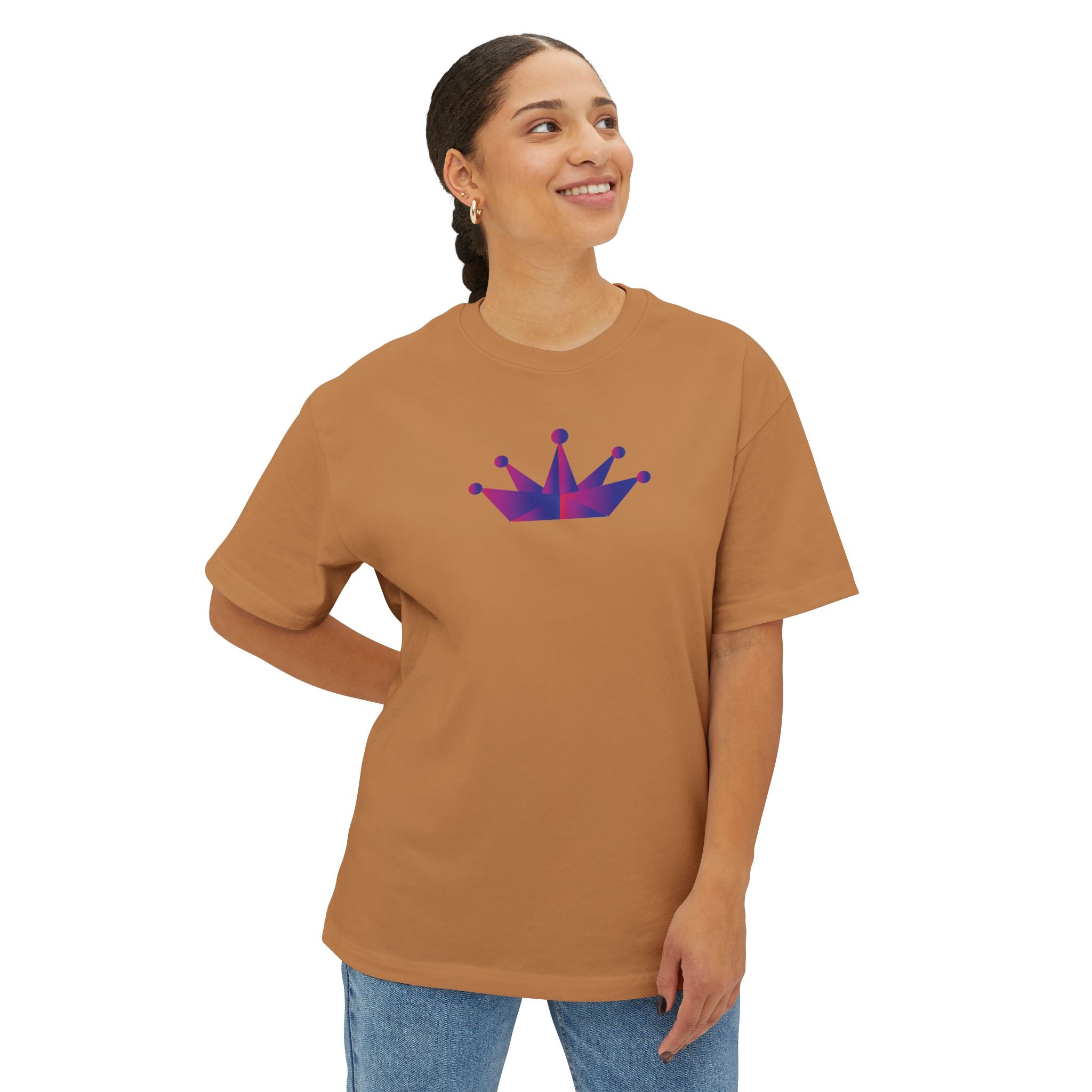 Crown Design Unisex Oversized Boxy Tee, Comfortable Tee, Gift for Friends, Casual Wear, Birthday Celebration, Streetwear