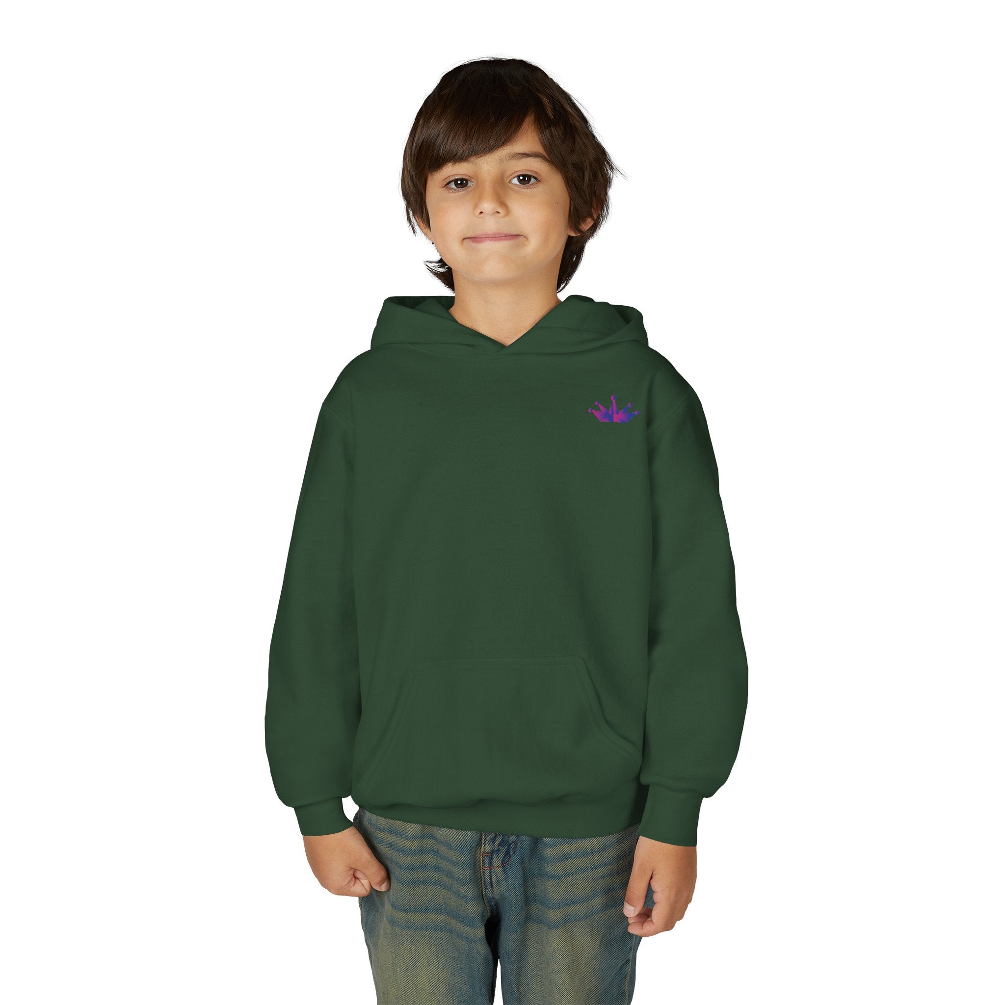 Youth Hoodie with Purple Crown Embroidery — Kids' Royal Logo Sweatshirt