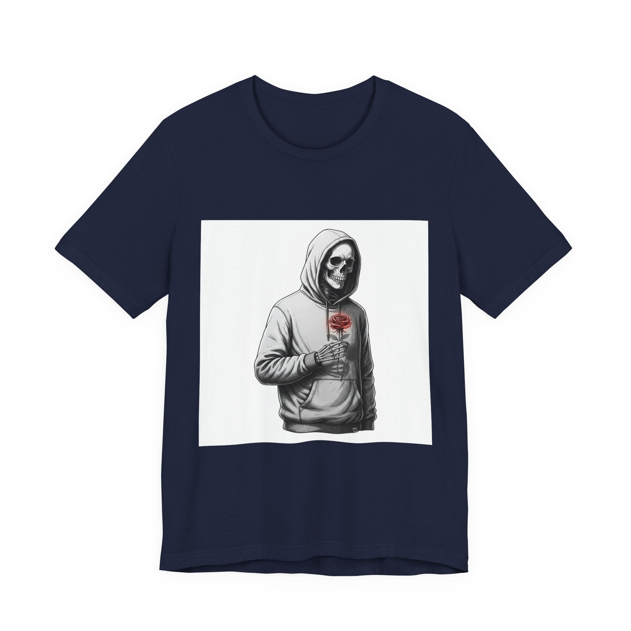skeletal hoodie holding rose T-Shirt | edgy heart tee, anti love graphic