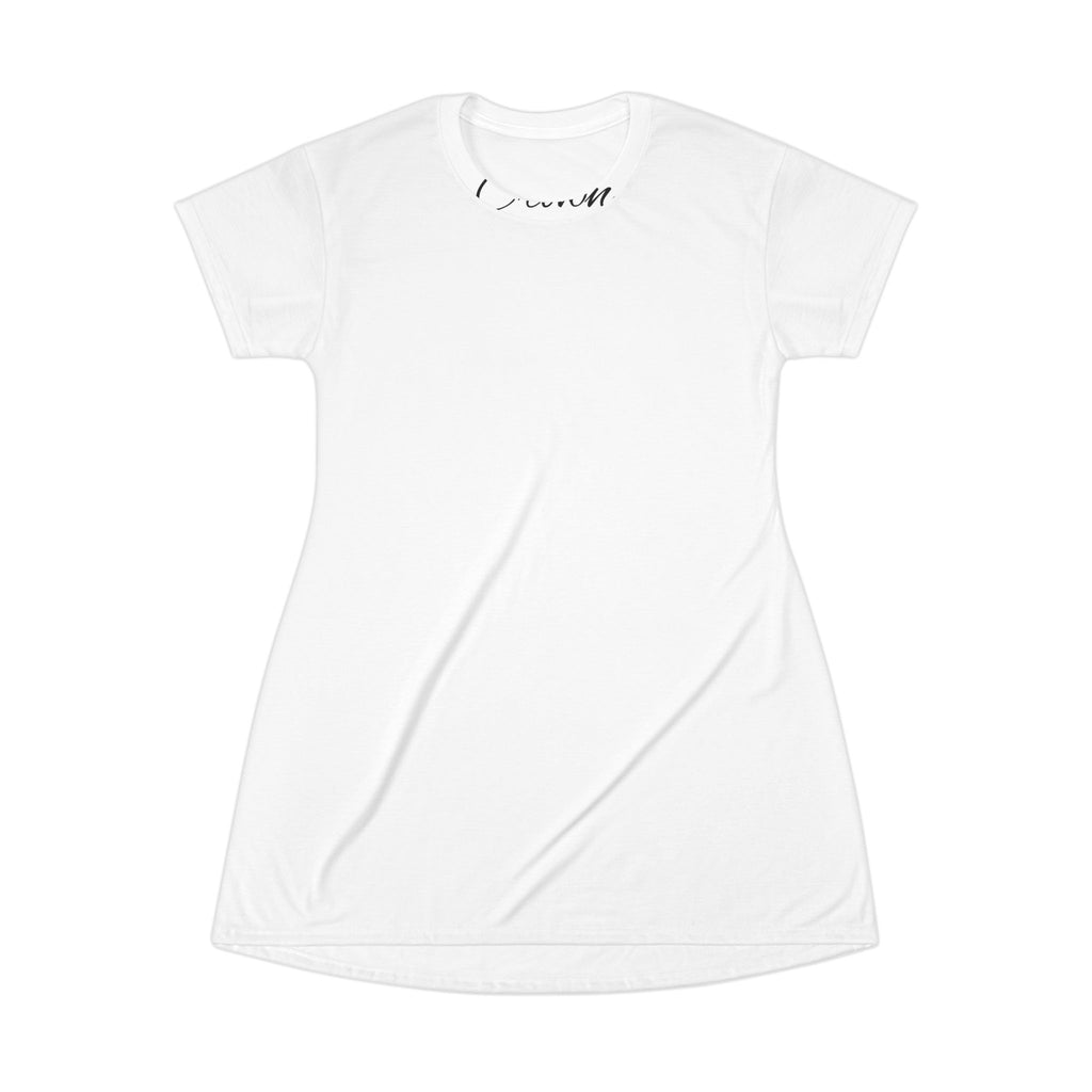 White T‑Shirt Dress — Casual All‑Over Print Tee Dress