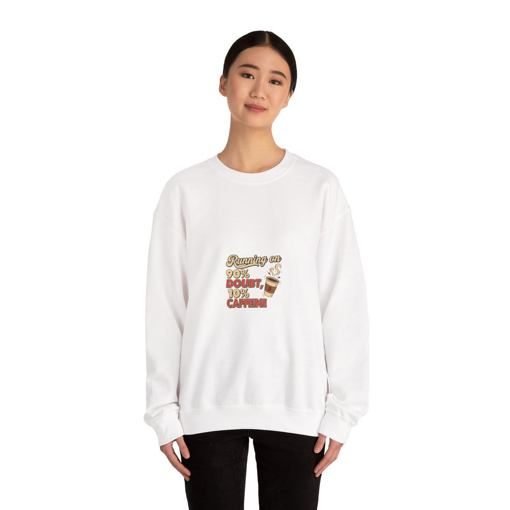 Running on Doubt and Cold Coffee Sweatshirt | Sarcastic Quote, Self-Deprecating Humor