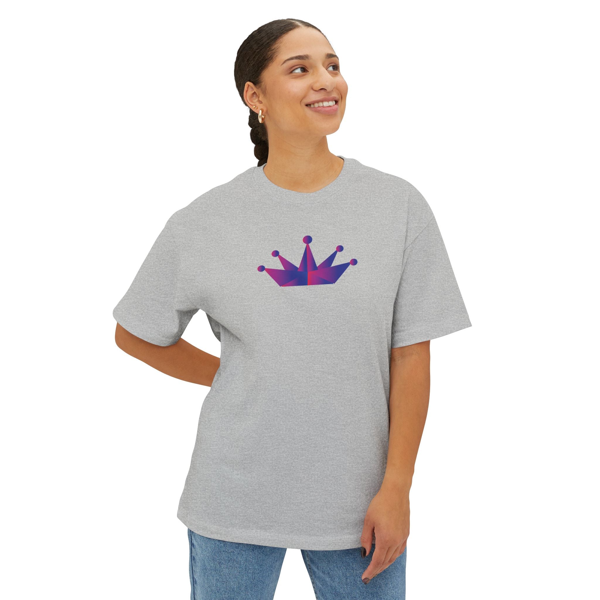 Crown Design Unisex Oversized Boxy Tee, Comfortable Tee, Gift for Friends, Casual Wear, Birthday Celebration, Streetwear