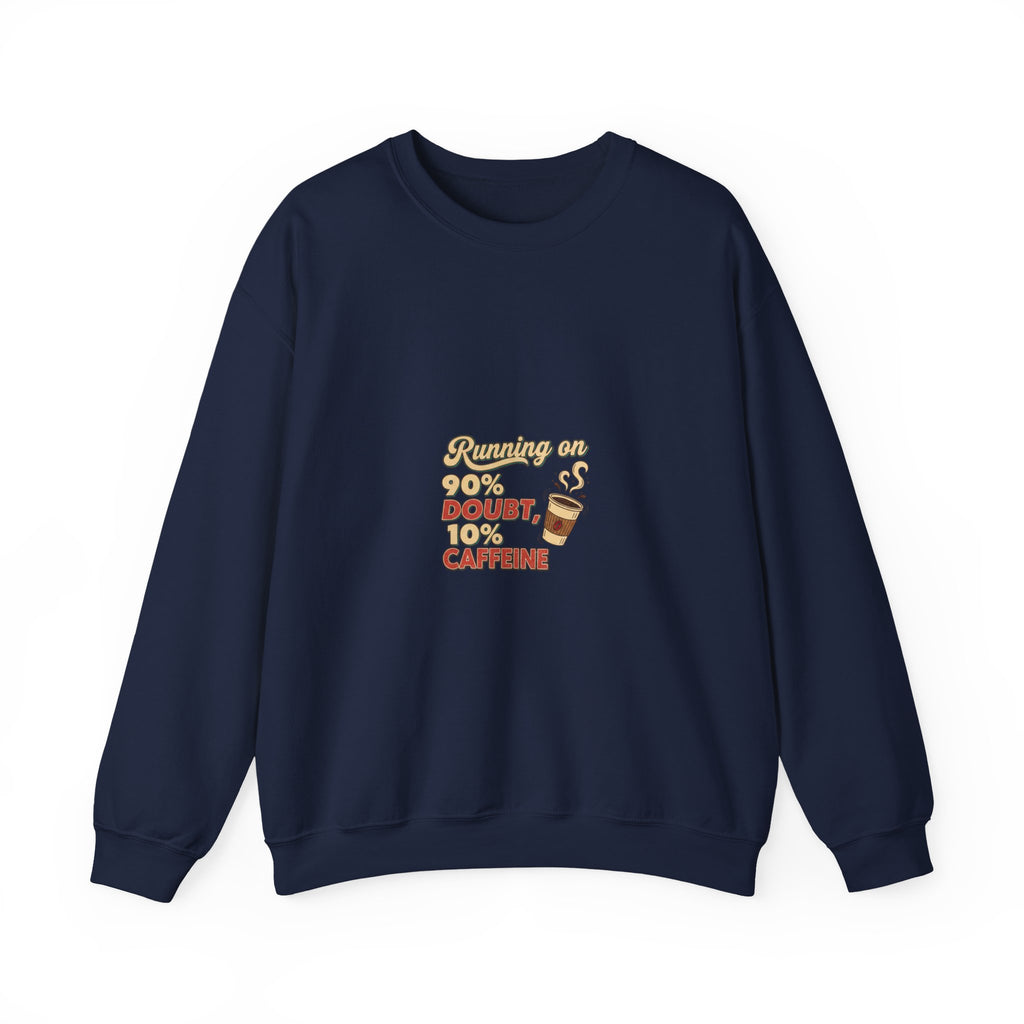 Running on Doubt and Cold Coffee Sweatshirt | Sarcastic Quote, Self-Deprecating Humor