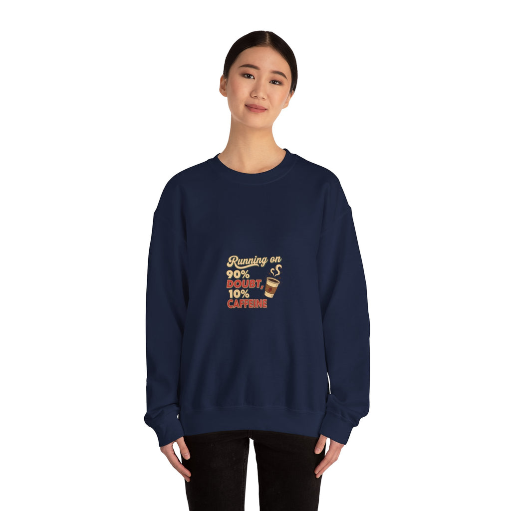 Running on Doubt and Cold Coffee Sweatshirt | Sarcastic Quote, Self-Deprecating Humor