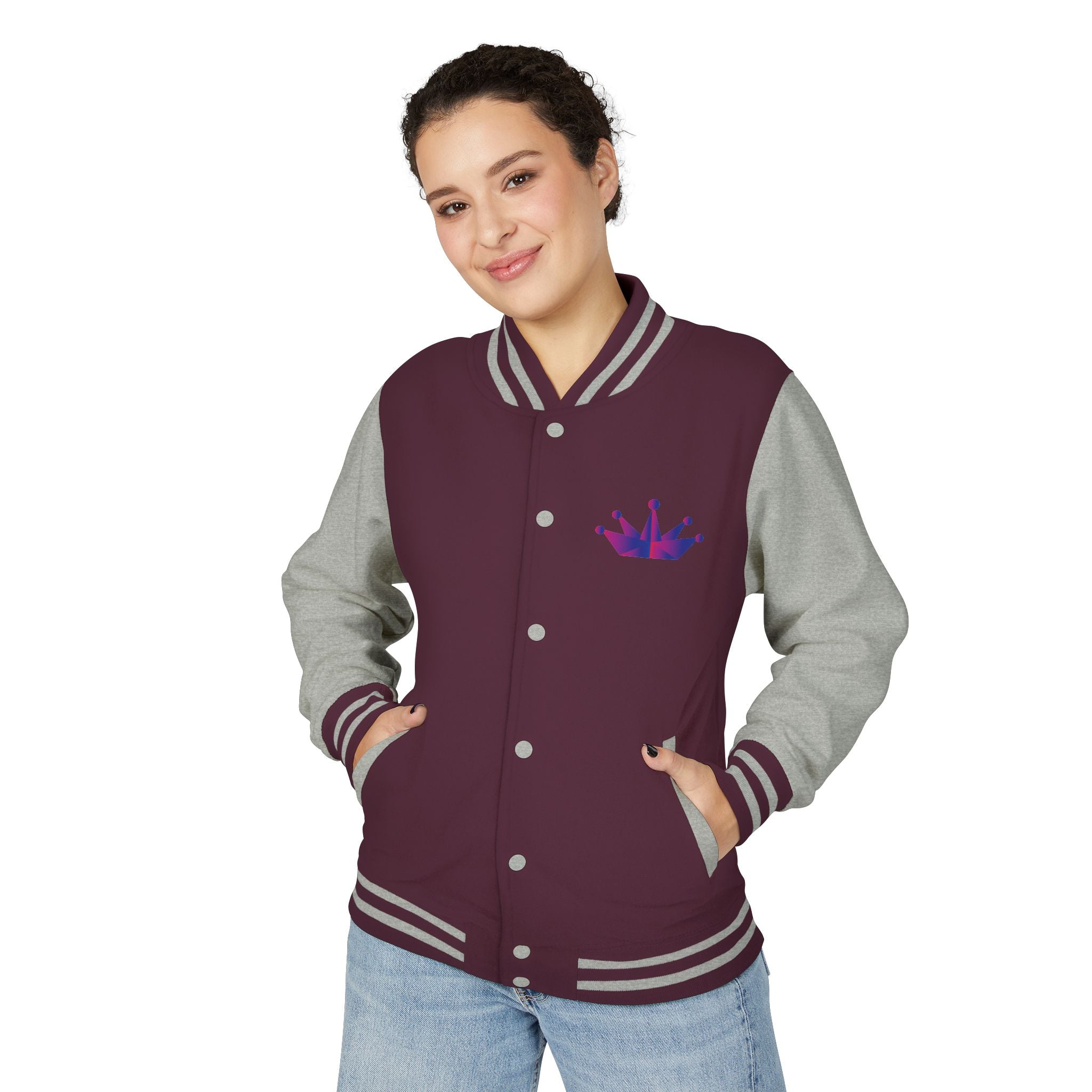 Letterman Jacket - Purple Floral Crown Embroidered Varsity Jacket